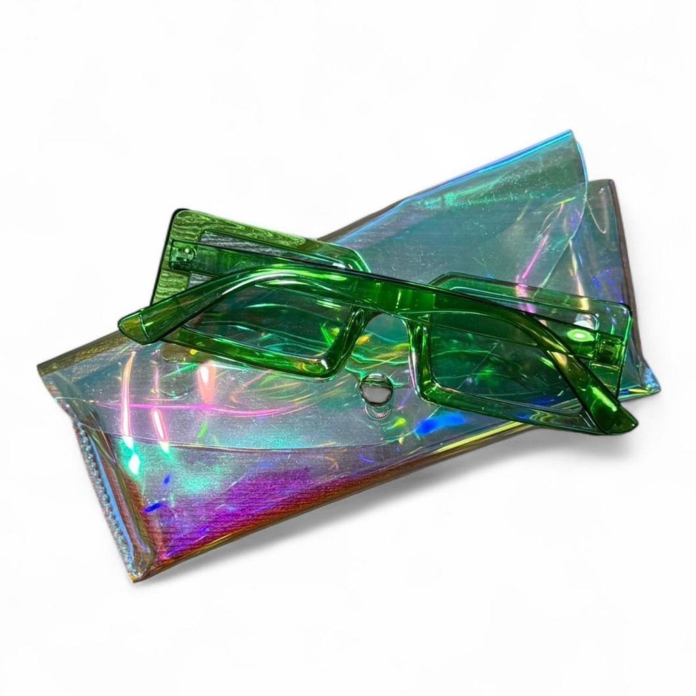 Y2K Green Square Retro Vintage Style Tinted Mod Chic Sunglasses - Picture 5 of 6